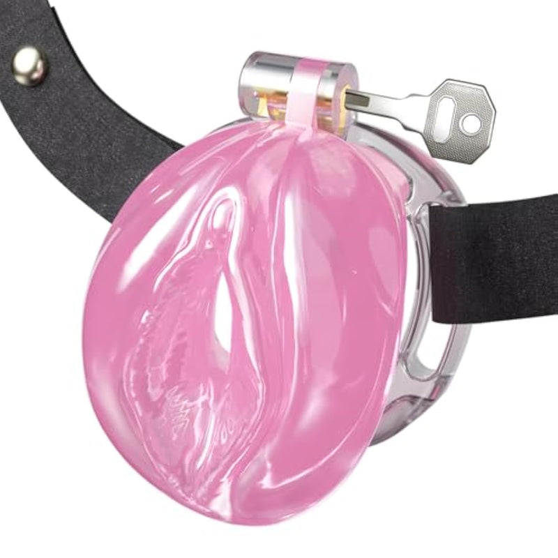 Male Cage Realistic Vagina Device Cock Chastity Abs Soft Rubber With Belt 4 Sizes Rings Adults Toys For Men (Pink)