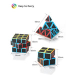 Speed Cube Set, 2X2X2 3X3X3 Pyramid Magic Cube Set, Puzzle Cube Toys Birthday Party Christmas Stocking Stuffers Gift For Kids Teens Adults(Carbon Fiber Sticker)