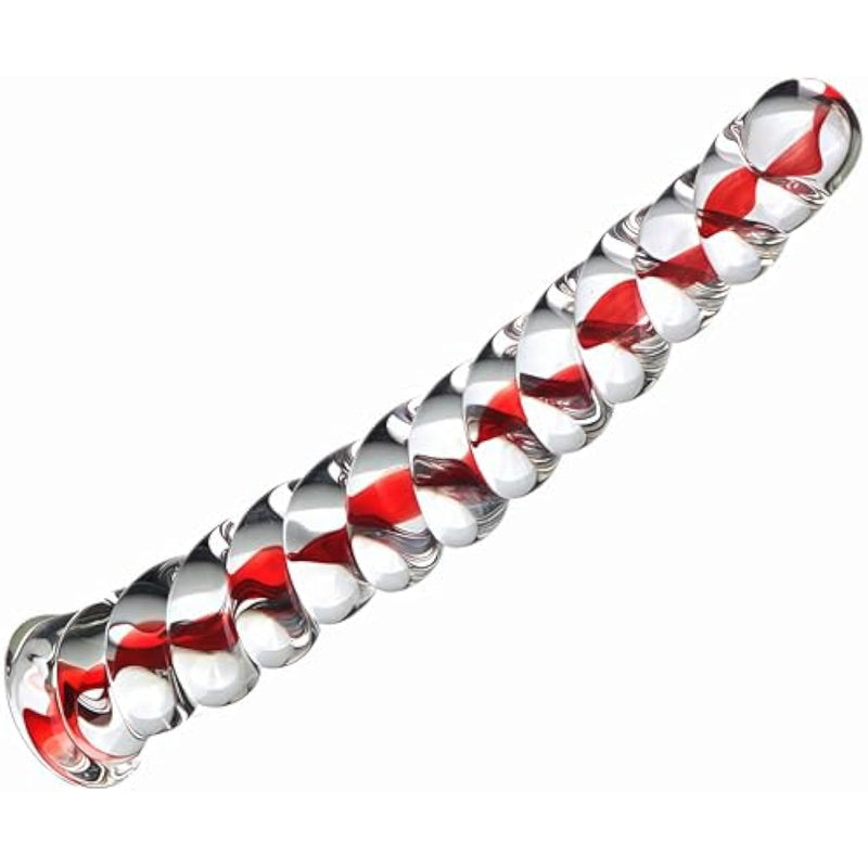 Sweetheart Swirl Glass Dildo & Anal Plug - 7.5 Inch Crystal Adult Sex Toy For G-Spot & Anal Stimulation, Vibrant Red Design, Temperature Play, Safe Borosilicate Glass, Suitable For Men & Women