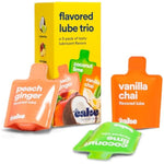 Hello Flavored Lube Trio Sample Pack, Water-Based Flavored Personal Lubricants - Includes Peach Ginger, Vanilla Chai, And Coconut Lime – Made Without Added Sugar & No Aftertaste, 0.34 Fl Oz Each
