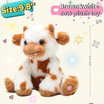 9.8" Light-Up Plush Cow Toy, Soft Brown & White Glowing Cow Stuffed Animal, Night Companion For Kids, Cute Bedroom Decor, Birthday For Boys Girls Friends