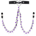 Neck Choker Collar Chain With Nipple Clamps For Pulling Adjustable Breast Clips With Bells Pendant Non Piercing Nipple Clips Stimulator Sex Toys For Women Pleasure