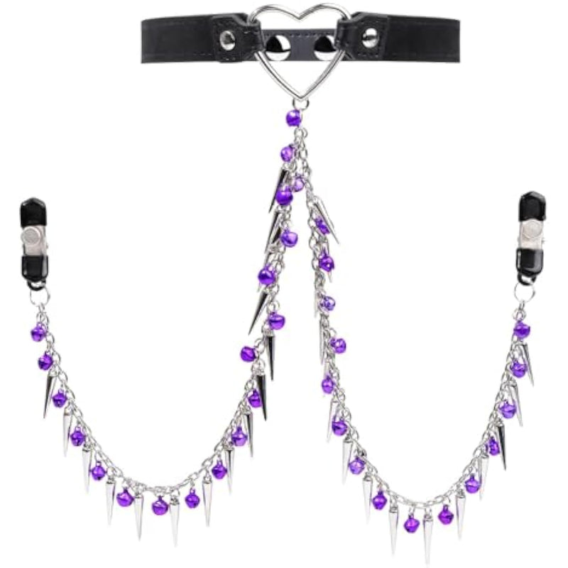 Neck Choker Collar Chain With Nipple Clamps For Pulling Adjustable Breast Clips With Bells Pendant Non Piercing Nipple Clips Stimulator Sex Toys For Women Pleasure