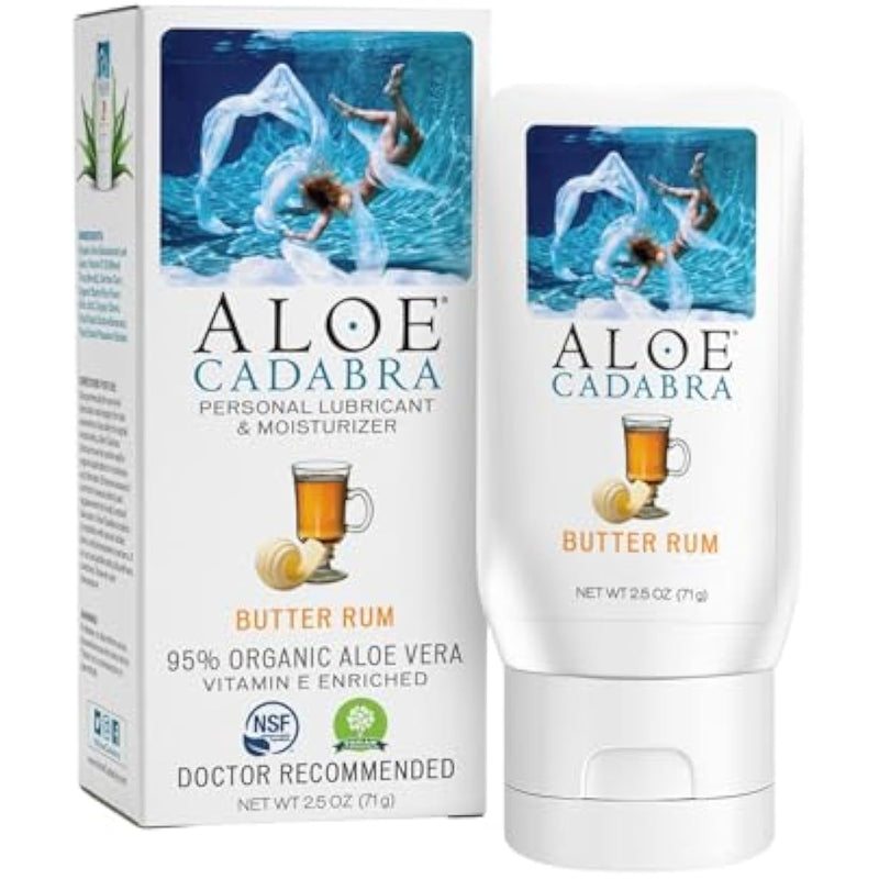 Aloe Cadabra Flavored Personal Lubricant and Vaginal Moisturizer, Organic Edible Aloe Lube for Men, Women, Non-Staining, pH Balanced, (Butter Rum, 2.5 Ounces, 1 Pack)