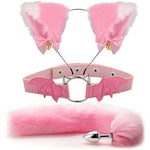 Fox Animal Costume Set Furry Ear Headband Fox Tail Bell Anal Plug-Animal Sexual Anus Bat Leather Choker
