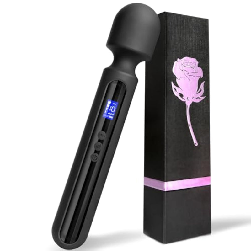Adult Vibrator Wand with LCD Display and 10 Patterns, 4 Speeds for Clitoral Stimulation