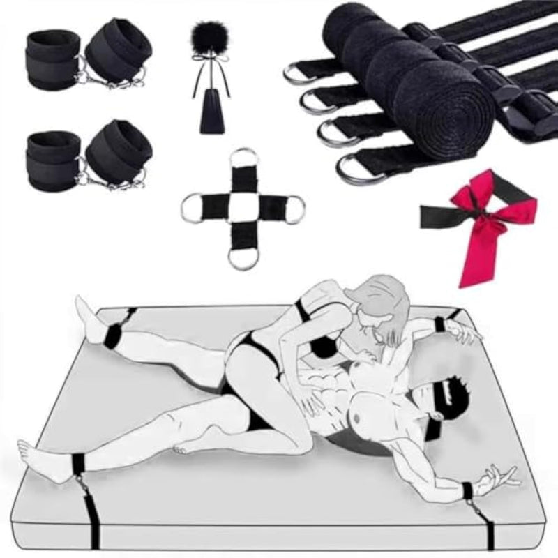 Bdsm Restraints Kit For Couples – Complete Bondage Set With Handcuffs, Blindfold, Collar, Rope – Adjustable, Beginner Friendly, Multiple Sizes & Colors Available (9 Pcs)