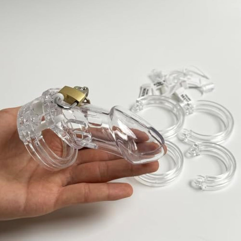 Chastity Penis Cage For Men, Breathable Chastity Device Made Of Plastic, Sexual Wellness Chastity Cage With Different Sizes Cock Rings Sex Toys For Male (Transparent, Long)