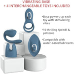 Four Play Vibrator Set, 5 Piece Couples Kit With Rechargeable Vibrating Base, Rabbit Sleeve, Body Massager, Double Penis Ring, And Couples Stimulator, 10 Vibration Modes, Silicone And Abs