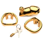 Midas 18K Gold-Plated Locking Chastity Cage For Men | Cum-Thru Tip, Two Ring Sizes & Dual Keys For Secure Fit & Style | Premium Stainless Steel Device