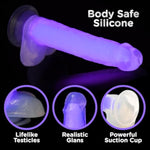 Lollicock 7" Glow-In-The-Dark Silicone Dildo W/Balls For Men, Women, & Couples. Glow In The Dark Dildo With Balls Made With Premium Silicone Strong Suction Base Firm & Flexible. 1 Piece, Purple.