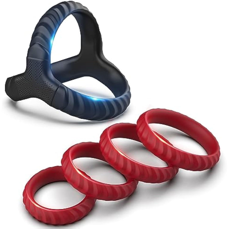 Penis Rings Set, 5 Different Sizes Silicone Cock Rings For Couple Sex Toys, Adult Sex Toys For Men - Red