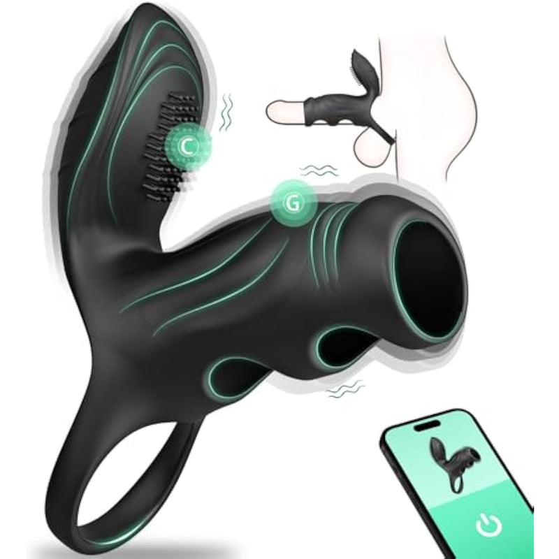 Penis Sleeve Vibrating Cock Ring With Clitoral & G Spot Dual Stimulator, App Control Penis Ring Extender Vibrator With 10 * 10 Vibration Modes, Cock Sleeve Couples Kinky Adult Sex Toys For Men