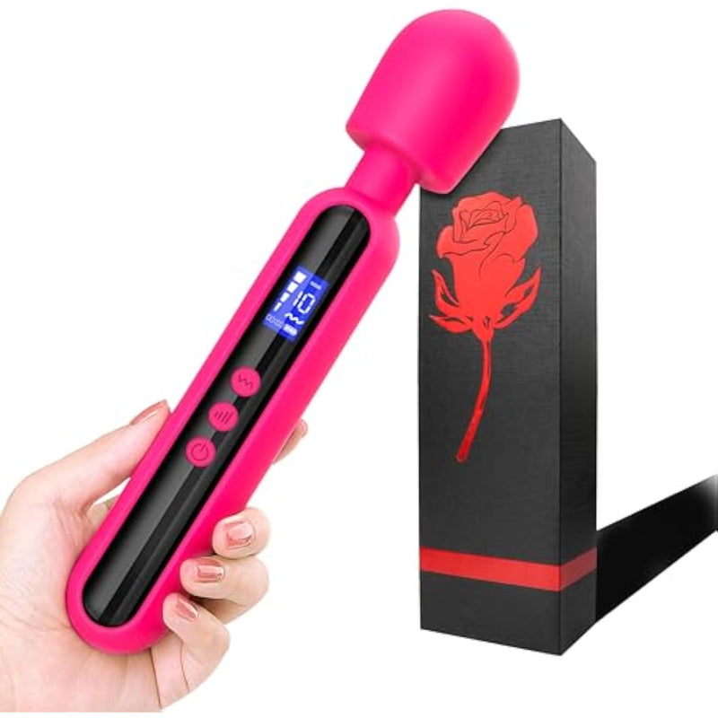 Vibrator Wand Sex Toy Personal Massager,Wand Vibrator & Clit Stimulator Vibrator With Display,Adult Sex Toy 10 Patterns & 4 Speeds Of Pleasure For Women Female (Rose Red)