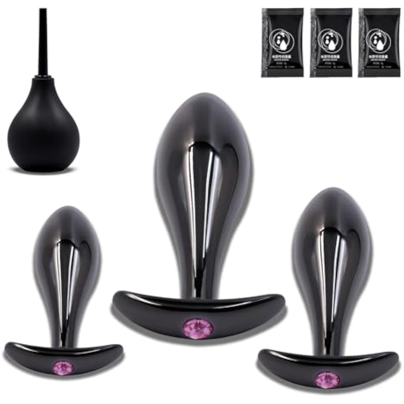 Metal Anal Plugs 4Pcs With Luxury Jewelry T-Shaped Base Anal Trainer Kit Metal Butt Plug Prostate Massage Sex Toy Stimulation Adult Sex Toys For Men Women