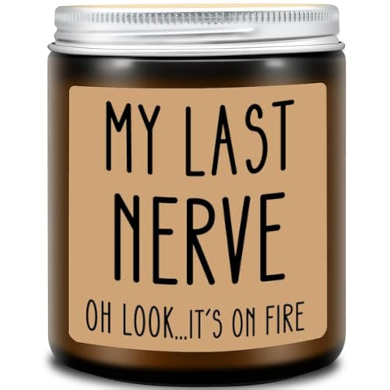 Gifts For Women, Funny Friendship Gift For Best Friend - My Last Nerve Lavender Candle - Birthday Christmas Unique White Elephant Stocking Stuffers Gifts For Adults, Women, Her, Bff, Sister