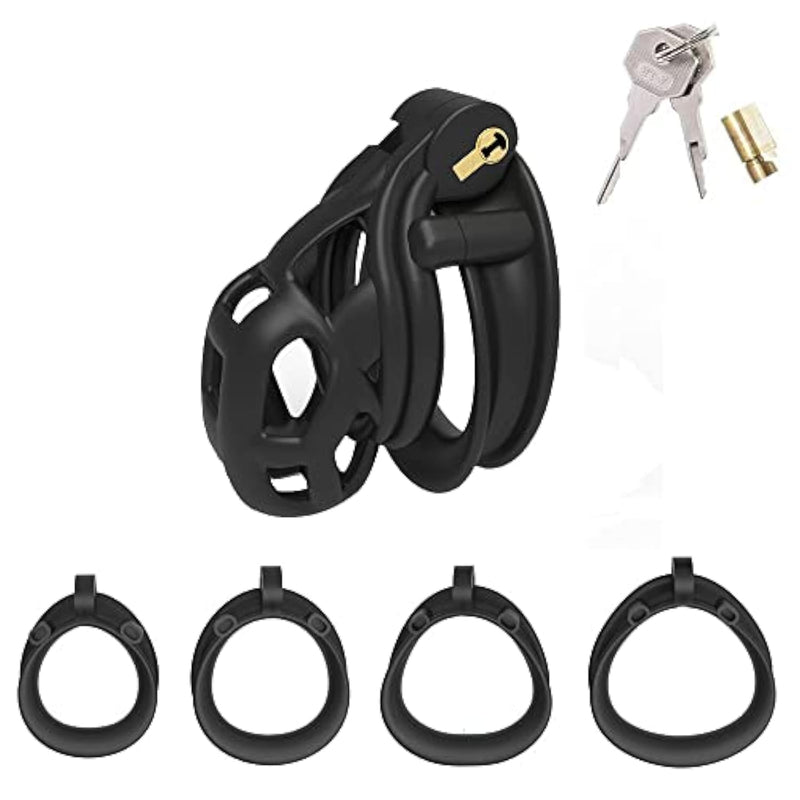 Male Chastity Device, With 4 Sizes Upgraded Ergonomic Comfortable Double Curved Arc Shape Rings For Penis Exercise, Bondage Restraint Kit For Sex Play, Sex Toy For Couples (Nano)