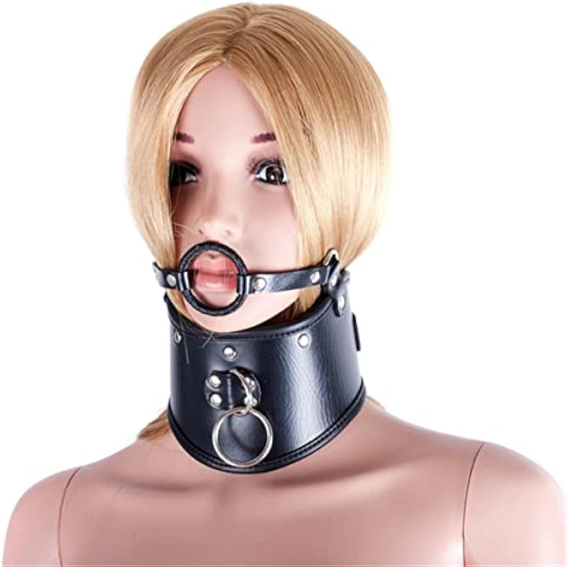 O-Ring Metal Gag Bdsm Leather Restraint Collar Adjustable Choker Bondage Mouth Gag For Couples Sex Plays