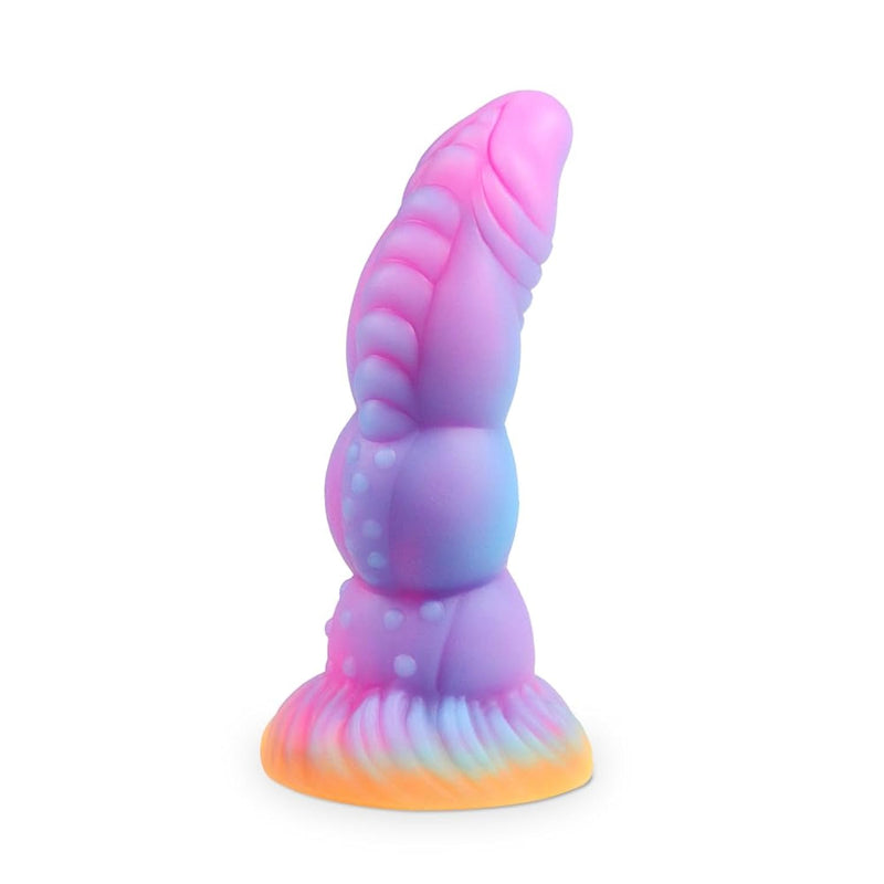 Thick Fantasy Curved Dildo For Vagina Anal G Spot Prostate Stimulation Glow-In-The-Dark Dildos Soft Silicone Strong Suction Cup Hands-Free Play Animal Penis Flexible Adult Sex Toy For Women Men Couple