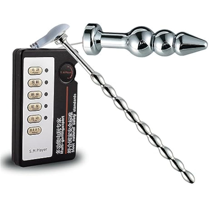 Men'S Multi-Bead Urethral Plug Sex Toy Electric Shock Anal Plug Massage Masturbation Device Electric Shock Set With 4 Stimulation Modes
