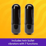 Double Fun Vibrating Rabbit Double Penetration Strap On Dildo - 6 Inch Realistic Silicone Dildo With 2 Bullet Vibrators - Waterproof - Black