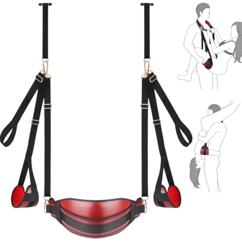Door Sex Swing With Adjustable Straps – 2 In 1 Bdsm Thigh Sling Bondage Kit With Soft Pu Leather, Widened Plush Padding, Heavy-Duty Buckles – Kinky Sex Toys For Couples, Holds Up To 500 Lbs