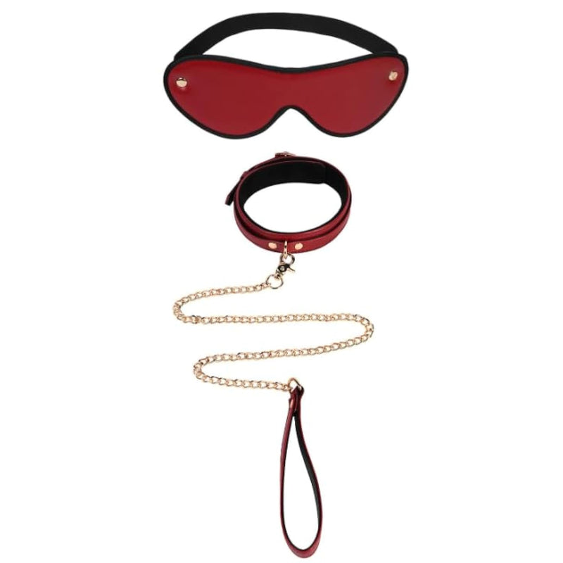 Leather Bondage Restraints Kit with Adjustable Collar and Chain for Couples