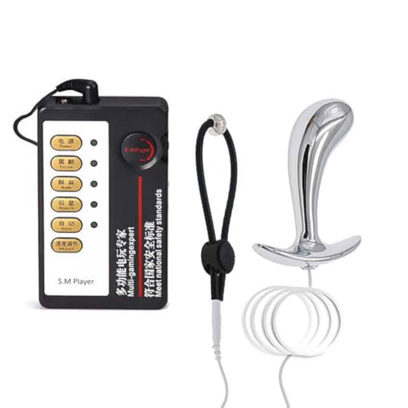 Stainless Steel Butt Plugs for Prostate Massage and G-Spot Training - Anal Plug Starter Set with Electro Stimulation