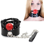 Leather Bdsm Ball Gag Collar Choker With Adjustable Chain For Women Adults Couples Flirt Sex Bondage Fetish Role Play