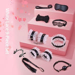 Sex Bbdsm Bondage Kit Bed Restraint Toys Maid Lace Handcuffs Footcuffs Whip Straps Blindfold Couple Bdsm Sexy Toy (White 9-Piece Set)