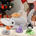 7 Pcs Soft Shark Stuffed Animal With 6 Sea Animal Plushies In Belly, Plush Hammerhead Shark Ocean Toys Set For Kids Girls Under The Sea Party Favor Decorations Gifts Christmas