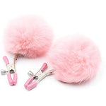 Furry Feather Nipple Clamps Clips Adjustable Rabbit Tail Toy Unisex (Pink)