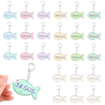 24 Pcs Wooden Jesus Fish Keychains, Color Your Own Christian Craft for Kids