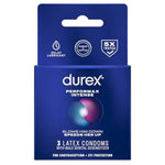 Durex Performax Intense Condoms, Ultra Fine, Ribbed, Dotted with Delay Lubricant Natural Rubber Latex Condoms for Men, 3 Count