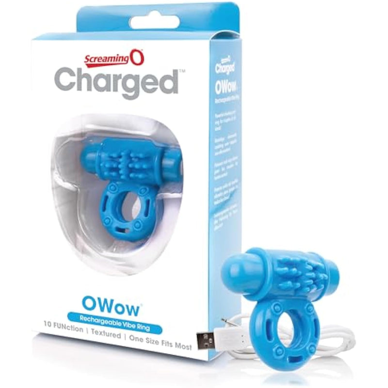 Charged Owow Vooom Mini Vibe – Blue Vibrating Cock Ring For Men – Reusable Penis Ring Vibrator, Couples Sex Toy, Enhances Pleasure & Erection – Waterproof Silicone –