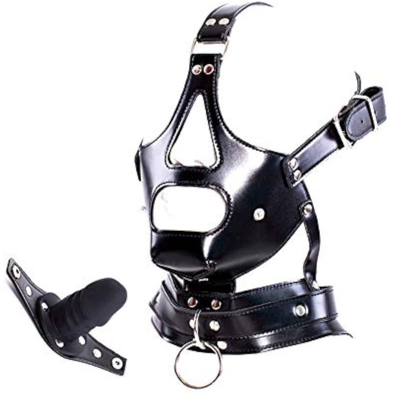 Leather Bondage With Detachable Silicone Dildo Mouth Gag Adjustable Head Harness Bdsm Fetish Slave Restraints For Men Women Couple