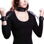 Leather Choker And Handcuff Set - Adjustable Restraint Toy For Couples