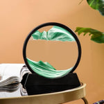 7 Inch Moving Sand Art Picture, Round Glass Liquid Motion Desk Decor, Green