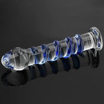 Glass Dildo Anal Plug Anal Sex Toys for Couples, Realistic Dildo Anal Buttplug with Blue Raised Spiral Texture, Crystal Anal Dildos Prostate Massager Male Masturbator Adult Sex Toys for Women Men