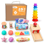 Montessori Toys For Babies 6-12 Months,1 Year Old,8 In 1 Baby Sensory Toy For 12-18 Months Toddler,Wooden Educational Development Toys With Soft Stacking Cup&Sensory Ball&Tissue Box