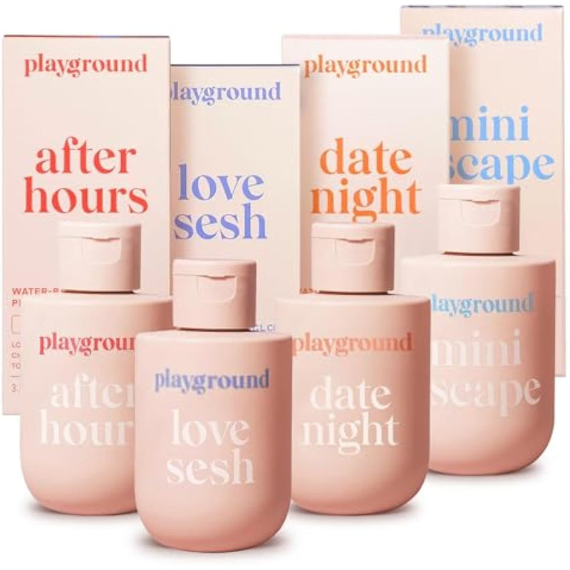 Playground Four Play Bundle, Vegan, Water Based Lubricant, Vitamin E, Hyaluronic Acid, Eco-Friendly Packaging, 4-Pack (Love Sesh, After Hours, Mini Escape, Date Night)