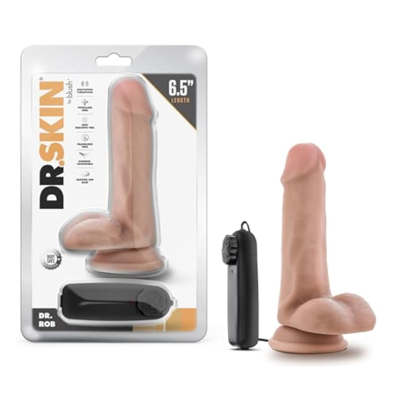 Dr. Skin Dr. Rob - 6.5 Inch Lifelike Realistic Multi Speed Vibrating Slim Dildo - Harness Suction Cup For Hands Free Play - Remote Controlled Vibrator Sex Toy For Women Men - Vanilla