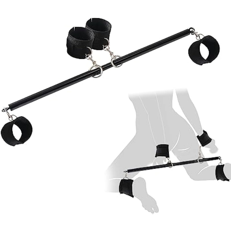 Spreader Bar Detachable Sex Toys Restraints Bondage, Adjustable Bdsm Bondages With Soft Feather Handcuffs & Ankle Cuffs, Adult Fetish Expandable Sm Kits Black For Couples…