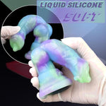 7 Inch Realistic Knotted Dog Dildo Beginner Suction Cup Soft Silicone Small Wolf Animal Fantasy Dildos Fake Penis Purple Green Blue Rainbow Canine Dildo Big Butt Plug Anal Gay Adult Toys Women (A-164)