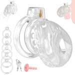 Male Chastity Cage - Soft Lightweight Penis Cage With Realistic Vagina Clitoris & 6 Sizes Rings, Comfortable Cock Bondage Chastity Device Bdsm Sex Toys For Men (Transparent, Medium)