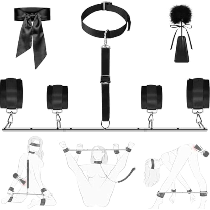 Spreader Bar Sex Toys With Wrist Ankle Neck Collar Restraint Kits Adjustable Ankle Cuffs Neck Collar Blindfold Tickler Bondage Gear Accessories Bondage Set Bdsm For Adult Couple