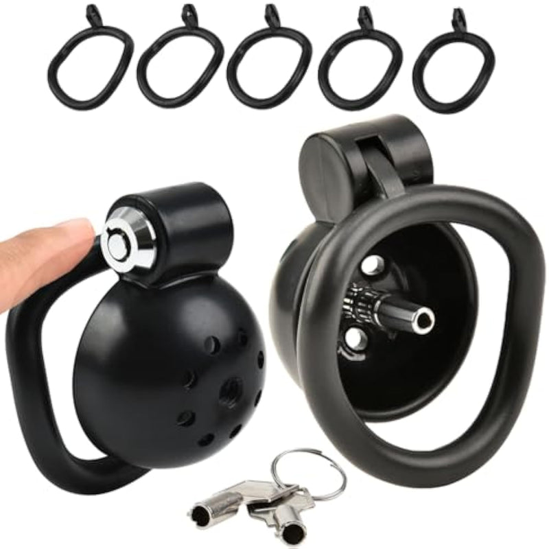Male Press-Lock Chastity Cage Small Set With 5 Rings And Metal Urethral Dilator, Flat Penis Plug Cage, Adult Extreme Lightweight Chastity Device Slave Fetish Sm Bondage Sex Toys For Gay Men