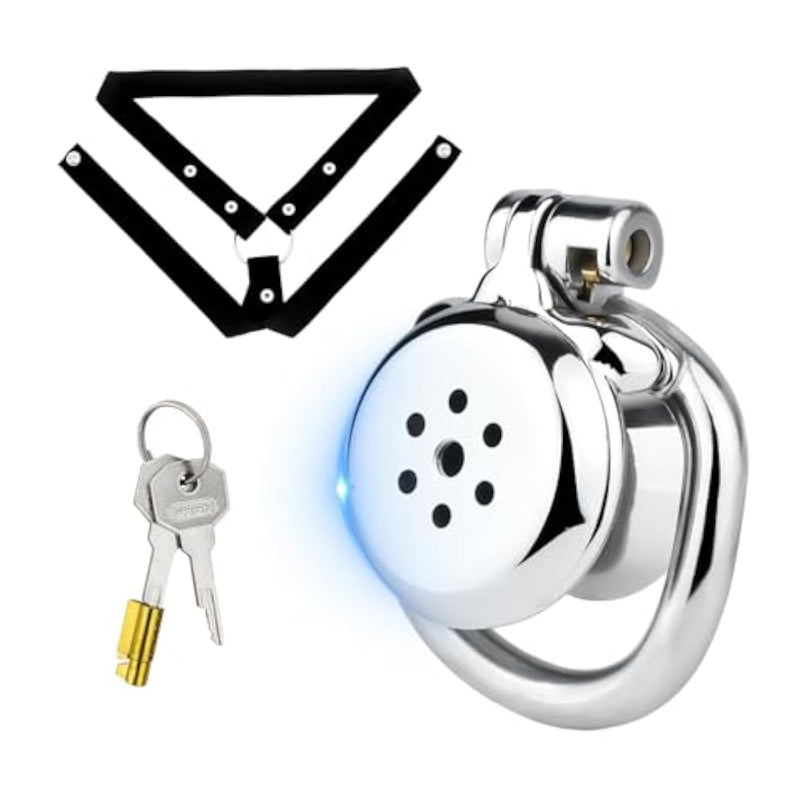 Inverted Chastity Cage With Invisible Lock Negative Cock Cage With Urine Tray And 7 Ventilation Holes Sex Toys Male Chasity Device To Restrain Man'S Penis Steel Bondage Gear (1.96In,Belt)