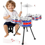 Toy Drum Set For Toddlers Upgrade Drums Kit Kids Jazz Drum Set With Stool, 5 Drums Percussion Musical Instruments Toys For 3 4 5 Year Old Boys Girls Gifts (Blue)