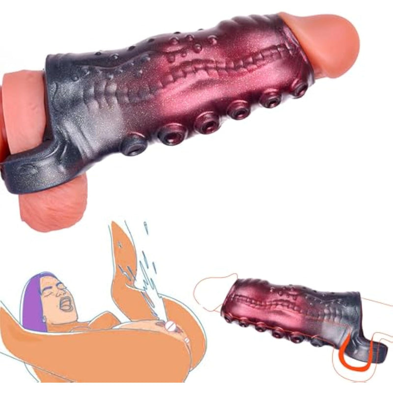Monster Penis Sleeve Cock Sleeve With Cock Ring, Male Sex Toys Enhance Male Endurance, Reusable Penis Extender, Elastic Silicone Penis Ring To Enlarge Prolong For Men & Couples